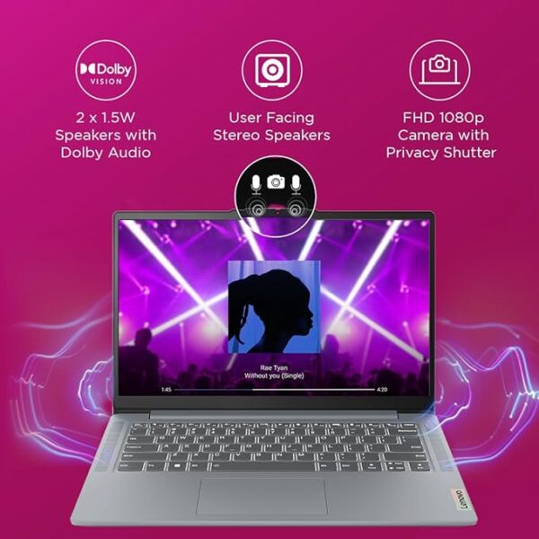 Lenovo IdeaPad Slim 3, Intel Core i5-13420H, 13th Gen, 16GB RAM, 512GB SSD, FHD IPS, 14"/35.56cm, Windows 11, MS Office 21, Grey, 1.3Kg, 83EL003PIN, Alexa Built-in Laptop - Image 2
